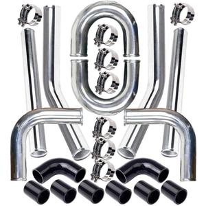 MOOSUN Universal 3" Inch Aluminum Intercooler Piping U-Pipe Kit with Coupler Black and T-Clamps