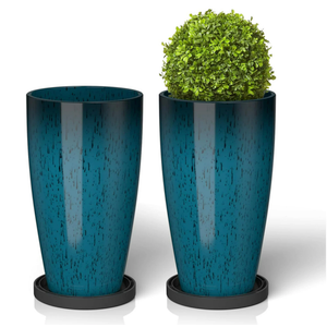 21 Inch Tall Plant Pots for Indoor & Outdoor Use Set of 2, Large Plastic Planters with Removable Tray for Outside with Drainage Holes for Front Porch Patio Garden, Gradient Dark Teal