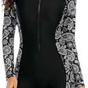 Halcurt Women's Boyleg One Piece Rash Guard with Built in Bra UPF50+ Zip Long Sleeve Full Body Modest Swimsuit (Medium)