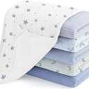Susurration Muslin Burp Cloths, Soft Baby Burping Cloths for Unisex Boys and Girls, Newborn Essentials Large Extra Absorbent Washcloths, 20x10in, 6 Pack (Blue Print)