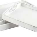 MyGift Vintage Rustic Whitewashed Wood Nesting Serving Trays/Decorative Ottoman Trays with Oval Cutout Handles, Set of 3