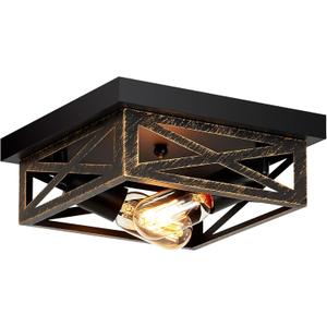 ZHU YAN Hallway Light Fixture,1 Pack Industrial Square Flush Mount Ceiling Light,Farmhouse Fixture for Kitchen,Living Room,Entryway,Bedroom E26 Base
