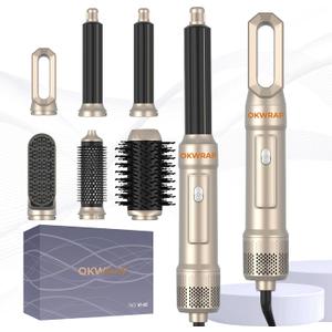 6 in ONE Blow Dryer Brush,Air Curling Iron Round Brush Blow Dryer 800W,Ionic Hair Dryer Brush for Women, Hot Air Brush Hair Styling Tools 100-120V