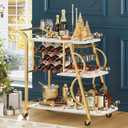 Bar Cart, Gold Bar Carts for The Home, Serving Cart with Wine Glass Holder, 3-Tier Drink Carts with Wheels, Rolling Beverage Trolley for Kitchen, Dining, Living Room (Gold & Marbleized White), 16.65"D x 35.43"W x 36.06"H