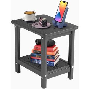 16.6'' HDPE Outdoor Side Table, All-Weather Small Outdoor Table for Adirondack, Patio, Porch, Balcony, Poolside (2-Tier, Black)