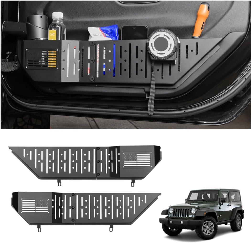 BMZX Metal Front Door Pocket Storage Box for Jeep Wrangler JL JLU 4XE 2018-2025 and Gladiator JT 2020-2025 Accessories Door Expansion Storage Molle Panels(Not for Power Seats)