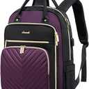 LOVEVOOK Laptop Backpack Purse for Women, Laptop Bag for Travel with USB Port, Water Resistant Lightweight Daypacks for College Work Business, Nurse Teacher Computer Bags, Purple Black