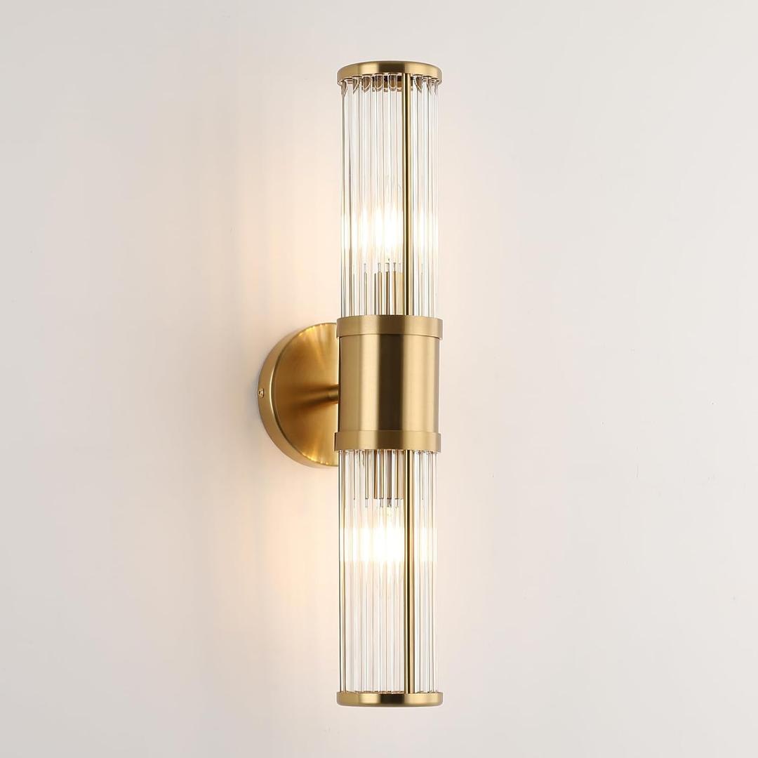 Glass Rods Wall Light Fixture Indoor Brass Bathroom Vanity Lights Beside Mirror Lighting Lamps Up and Down Wall Mounted Light E12 Socket (Brushed Brass, Brushed Brass-A)