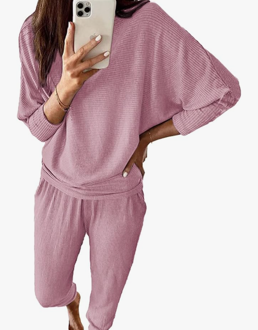 PRETTYGARDEN Women's Spring Fall Fashion Outfits 2 Piece Sweatsuit Long Sleeve Pullover Long Pants Ribbed Matching Lounge Set Large