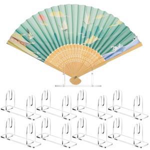 Roowest 8 Pcs Acrylic Fan Display Stand Folding Japanese Chinese Hand Fan Stand Easel Foldable Handheld Display Base Organizer (Clear)