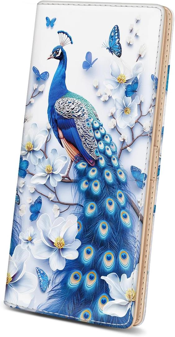 Immaturus Womens Wallet, Slim Thin RFID Blocking Card Wallets, Peacock Bifold PU Leather Credit Card Holder Organizer, Cute Cash Clutch Long Billfold with Zipper Coin Pocket Ladies Girls Gift