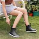 Women's Deck Boots, Waterproof Ankle Rain Boots with Anti-Slip Traction, Rubber Garden & Fishing Boots for Boating, Camping, Farming & Outdoor Work (9.5, Black)