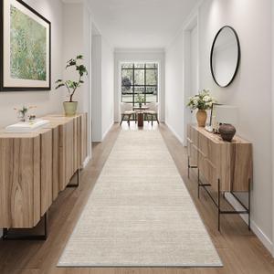 Art&Tuft Non-Slip Runner Rug - 2x10 Runner Rug Washable Low-Pile Rugs Runners, Soft Distressed Carpet Runner for Bedroom Bathroom Kitchen Laundry Living Room, Beige