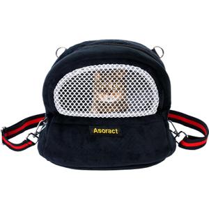Guinea Pig Carrier Fleece Sugar Glider Bonding Pouch Soft Comfortable Going Out Small pet Travel Sleeping Bag with Adjustable Strap, Breathable Mesh Window and Removable Mat for Hedgehogs, Kittens (L2, Black)