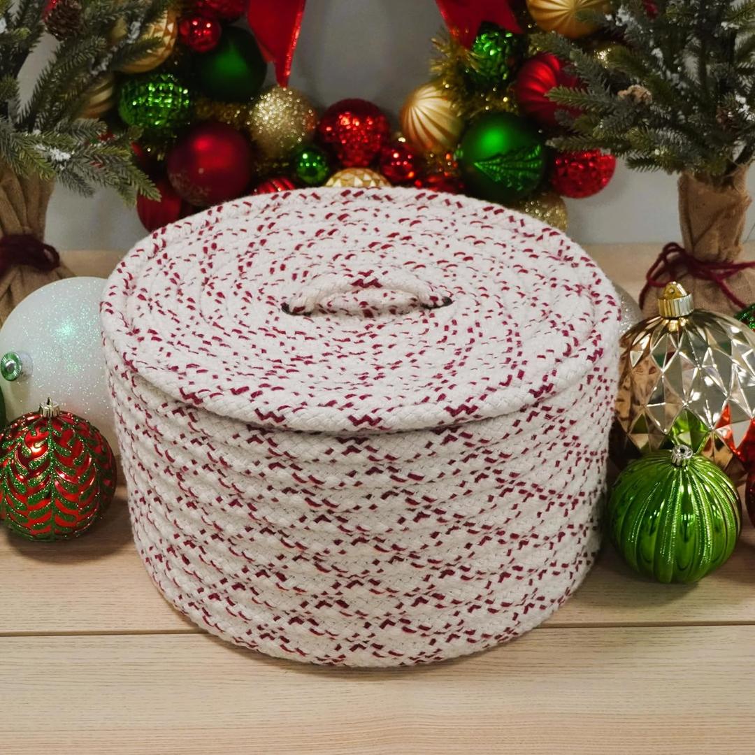 Holiday Wool Lidded Crock Basket - Red 12x12x8