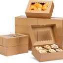 Moretoes 28pcs Cookie Boxes with Window, 9x6x3 Inch Brown Bakery Boxes Pastry Containers for Chocolate Covered Strawberries, Candy, Muffins, Donuts