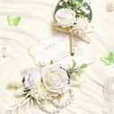 Serwalin White Rose Corsage and Boutonniere Set, Boutonniere for Men and Wrist Corsage Wristlet Prom Homecoming Wedding Flowers Accessories Party Suit Decorations
