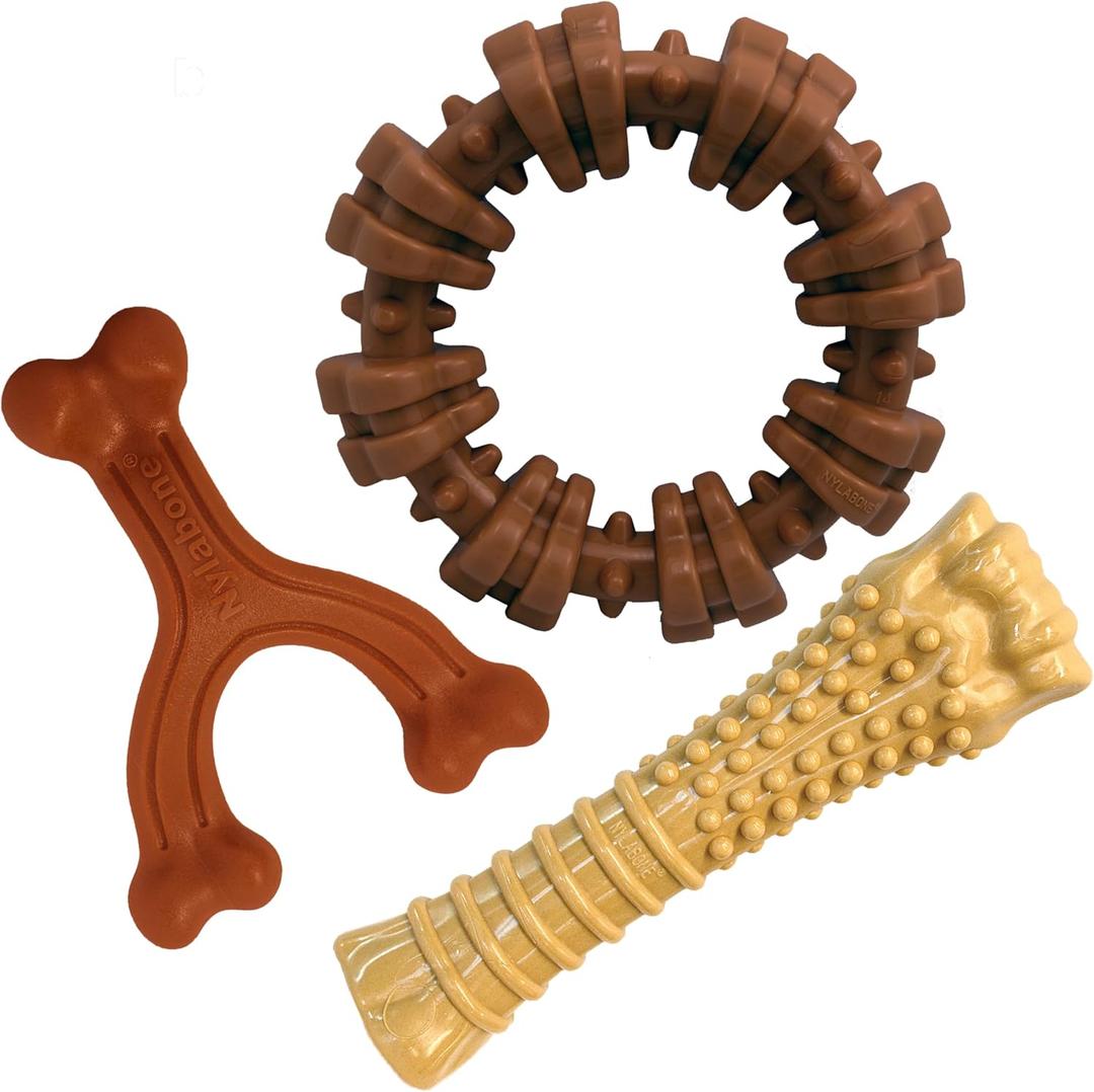 Nylabone Customer Favorites Power Chew Toy Bundle for Dogs, Indestructible Dog Toys for Aggressive Chewers, Pack of 3 Dog Toys, Flavor Medley, Large Dogs - Up to 50 lbs, 3 Pack