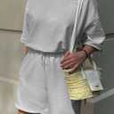 PRETTYGARDEN Women's 2 Piece Lounge Sets 2025 Summer Short Sleeve Tunic Tops Drawstring Shorts Matching Outfits Tracksuits (Grey,Small) (Gray, S)