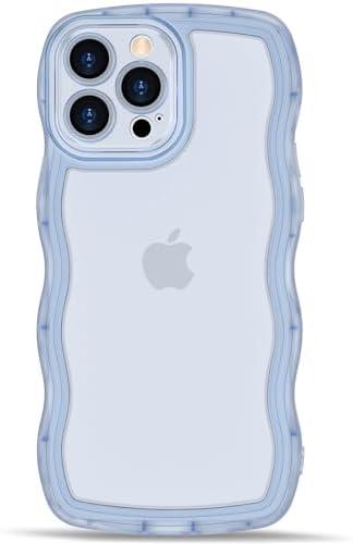 Anuck for iPhone 13 Pro Max Case Wavy Edge Clear Back Design, Anti-Slip Grip Cute Wave Curly Frame Shape Shockproof Soft TPU & Hard Bumper Protective Phone Case Cover for Women Girls, Clear Blue , Pack of 3
