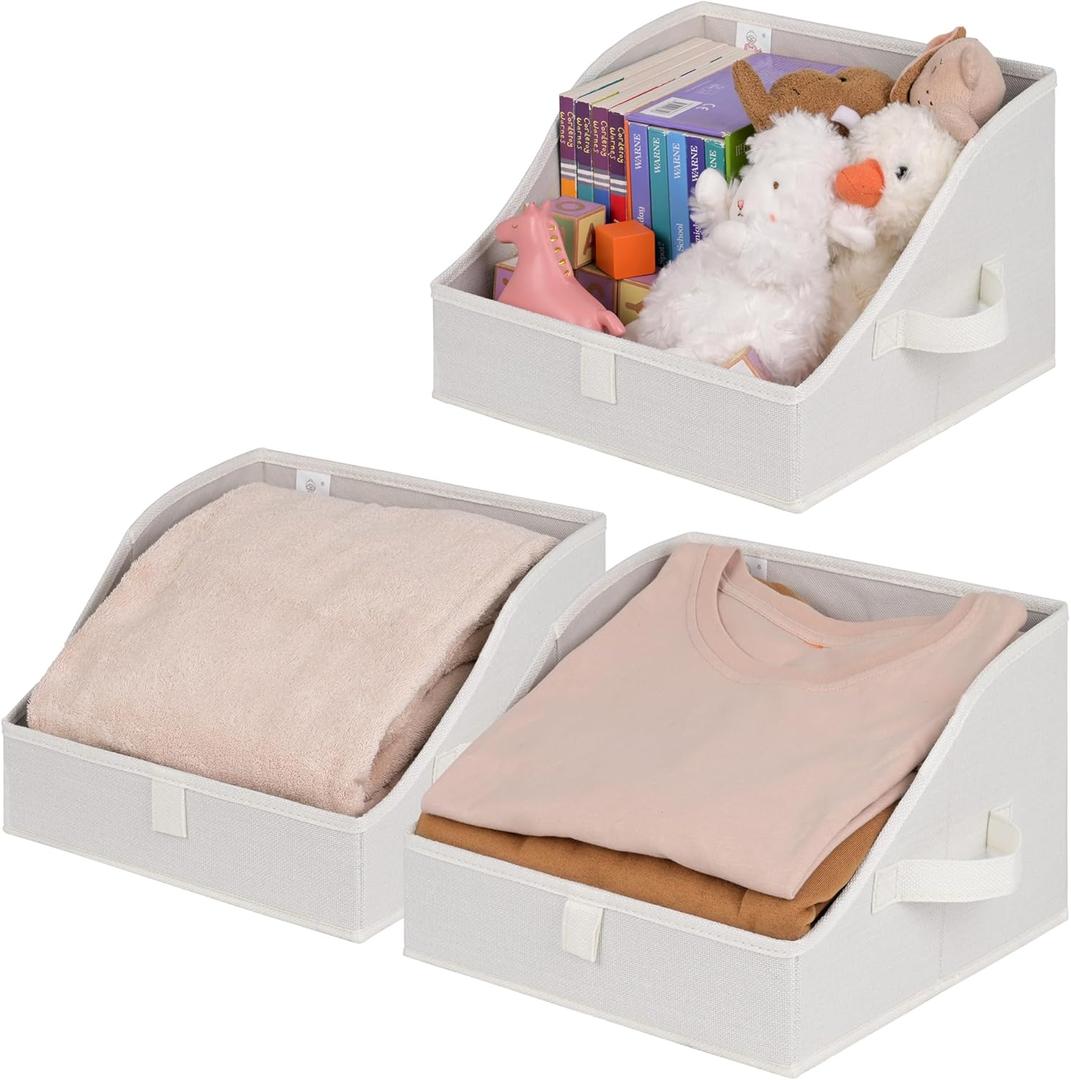 GRANNY SAYS Closet Storage Bins, Clothes Organizer and Storage Bins, Trapezoid Storage Boxes with Handles, Storage Baskets for Shelves, Pearl White, Medium, 3-Pack