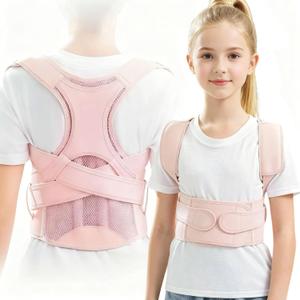 Kids Back Brace Posture Corrector for Boys Girls Teen Youth, Adjustable Upper Back Straightener Lumbar Support Belt for Children, Teenager Hunchback Scoliosis Pain Relief Spine Corrector, Pink Medium