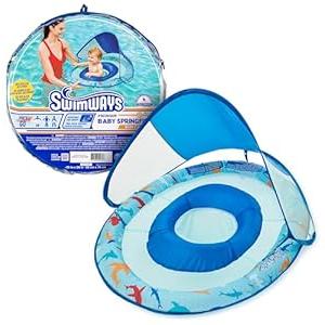 Swimways Baby Spring Float, Baby Pool Float with Canopy & UPF Protection, Swimming Pool Accessories for Kids 9-24 Months, Shark