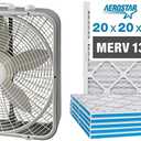 Air King 9723 20-Inch 3-Speed Box Fan, White & Aerostar 20x20x1 MERV 13 Pleated Air Filter, AC Furnace Air Filter, 6 Pack (Actual Size: 19 3/4" x 19 3/4" x 3/4")
