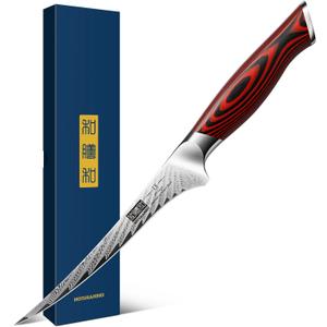 HOSHANHO Fillet Knife 7 Inch, Damascus Steel Boning Knife, Professional Fish Fillet Knife for Meat Chicken Cutting, Meat Knife with G10 Ergonomic Handle