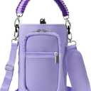 32/40/64/128 oz Neoprene Insulated Water Bottle Carrier Bag, Sling Bag Sleeve Pouch Holder with Strap & Paracord Handle and 2 Pocket for Travelling, Hiking, Camping (A5. Purple)