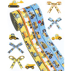4 Rolls Construction Ribbon 40 Yards 5/8 Inch Truck Ribbon for Gift Wrapping Construction Theme Birthday Party Supplies DIY Crafts
