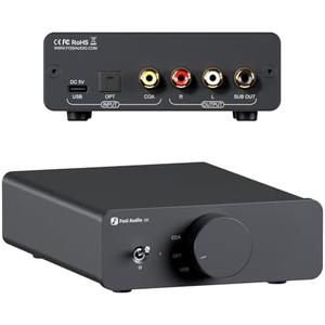 Fosi Audio Q6 Mini Desktop DAC, USB C Digital to Analog Audio Converter for Home Stereo Amplifier and Headphone Amp, Optical/Coaxial Input, RCA Output/Sub-Out, High-Resolution 32bit/768kHz DSD512