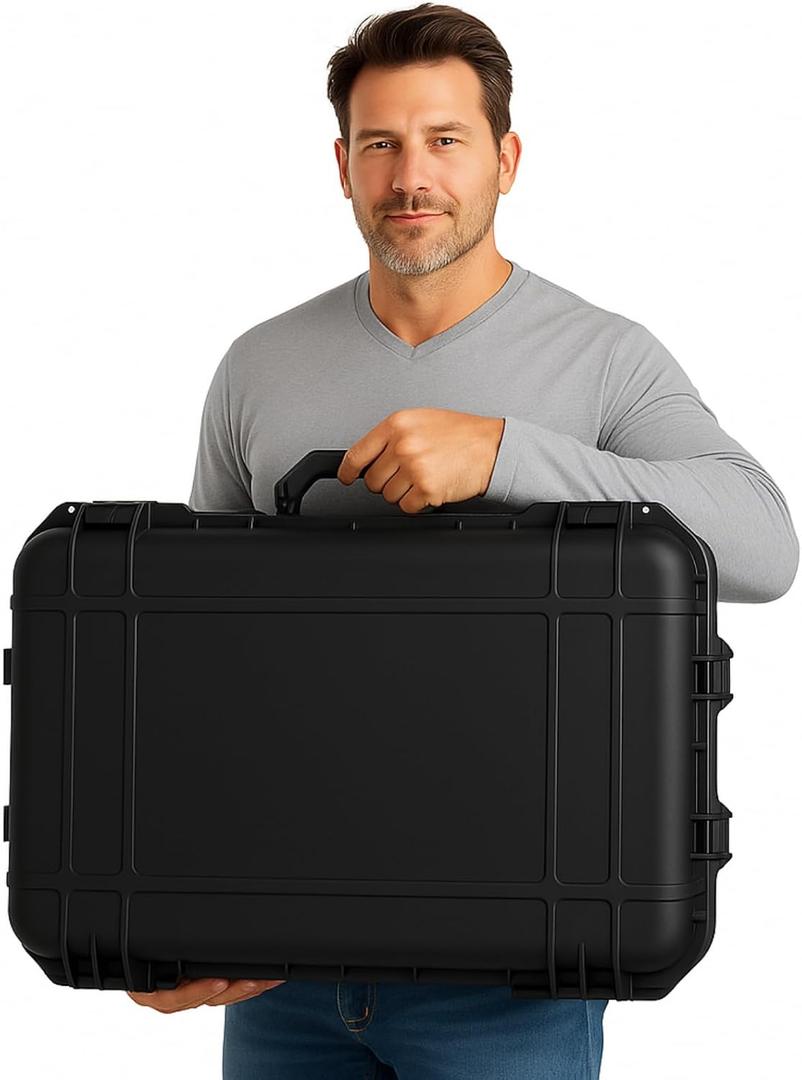 22.4 x 16.1 x 10.2 Inch Waterproof Hard Case with DIY Customizable Foam Insert Portable Protective Case with Knife for Camera Drones Equipments Tools Test Instruments (Black)