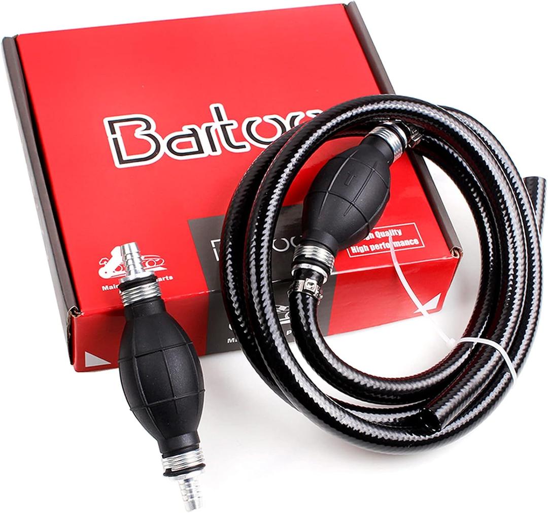 Fuel Line Assembly,3/8in Nylon Braided Marine Fuel Hose Line Assembly with Primer Bulb for Marine Outboard Boat Motor RVs Tractors and Caravans,6FT