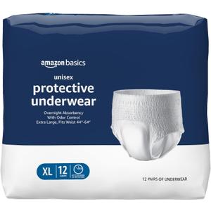 Amazon Basics Unisex Protective Underwear, Overnight Absorbency, Extra Large, 12 Count, (1 Pack of 12) (Extra Large)