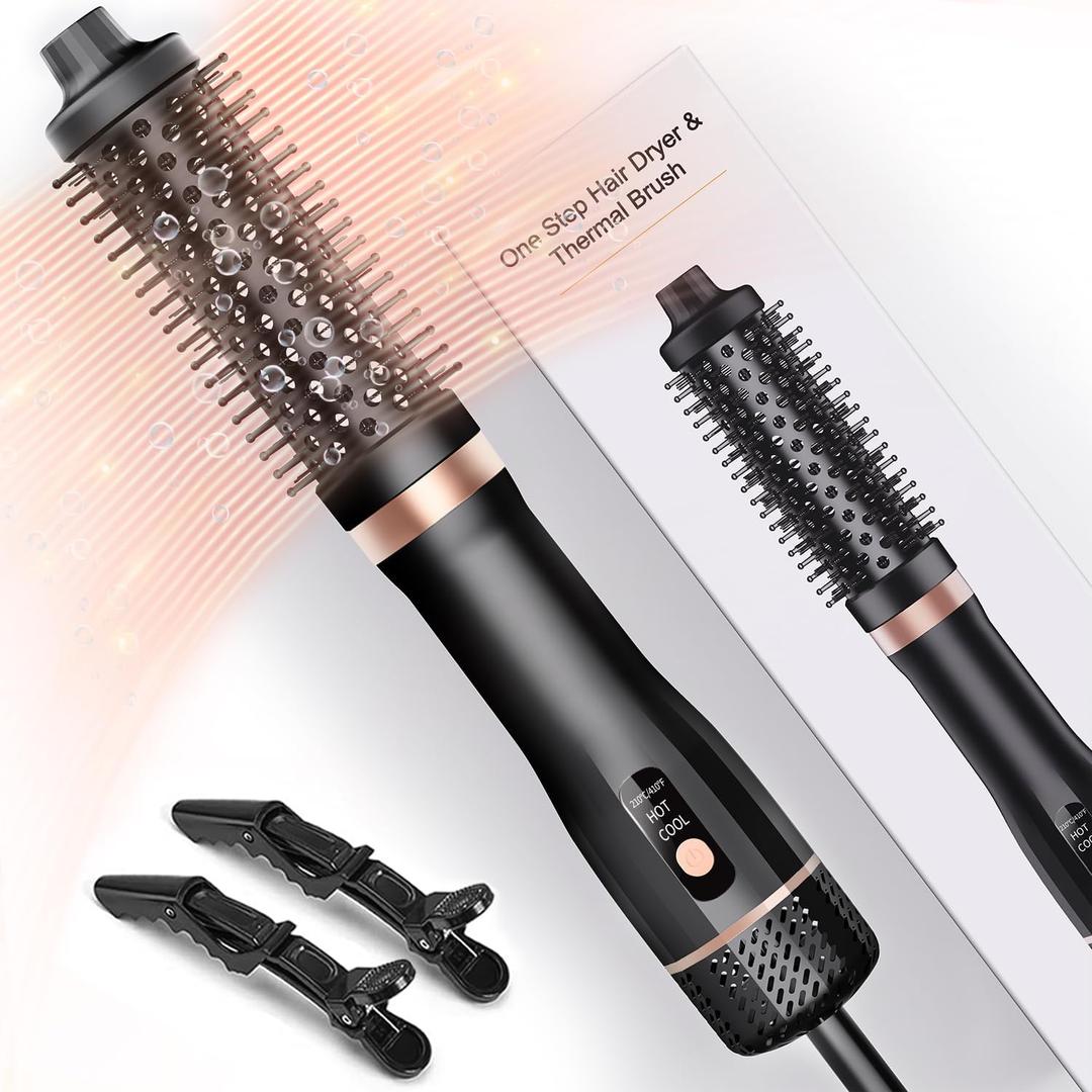 Hot Air Brush, Updated Version Thermal Brush & Hair Dryer Brush One Step Volumizer, High-Speed 1.5 Inch Negative Ion Blowout Express Thermal Round Brush Salon-Quality Blowouts, Hair Shinier & Smoother