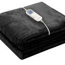 Wapaneus Foot Pocket Heated Blanket Electric Throw with 10 Heating Levels and 4 Timer Settings 4 Hours Auto Shut Off, Flannel Fast-Heating Heated Throw 50" x 60", Machine Washable, Black
