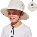 Waterproof Kids Swim & Sun Hat-Quick Dry Packable Travel Bucket Hat Adjustable, UV Protection Suit for Boys, Girls, Beige, 6-12T