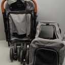 Double Pet Stroller with Detachable Carrier for Medium Small Dogs and Cats, Lightweight Dog Stroller Travel Carriage with No-Zip Canopy Storage Basket One-Click Folding and One-Foot Brake (Gray)