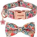 PTDECOR Flower Dog Collar with Bow Tie, Metal Buckle, Multi Size, Adjustable Floral Leaves Collar for Medium Dogs (Medium)