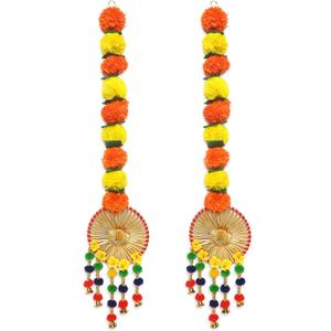 Set of 2 Floral Marigold Hangings Latkan for Home Diwali Decoration Wall Hangings for Temple Pooja Room Decoration | Lotus Back Dropper showpiece for Decor Ganpati, Navratri, Wedding, Ganesh Pooja