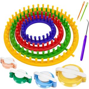 Cesilili Knitting Loom Kit with Pompom Maker Round Knitting Loom for Beginner 4 Sizes (4/6/8/10 Inches) Needle Set DIY Tool for Hats Scarves Handcrafts