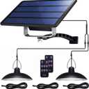 Solar Pendant Lights Upgraded Double Bulb Lights IP65 Waterproof Dusk to Dawn Auto Lamp with Remote Controller for Outdoor Shed Barn Chicken Coop Bullpen Pig Pen Stables Tents etc(Dual Lamp)