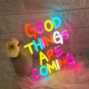 Good Things Are Coming Neon Sign Dimmable LED Signs for Wall Decor USB Neon Lights Positive Word Neon Light Up Signs for Bedroom Home Bar Office Study Room Wedding Birthday Party Teens Girls Gifts