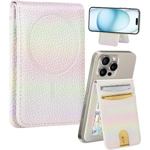 Shorogyt Compatible with Magsafe Wallet for Magnetic Card Holder for Women - Cute Phone Wallet for iPhone 17/16/15/14/13/12 Series,RFID Blocking Stand Printed Leather Fit 5 Cards,Dazzling