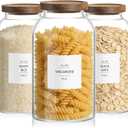 88oz Large Glass Storage Jars with Airtight Acacia Lid and 126 Kitchen Pantry Labels Set of 3, Clear Food Storage Containers for Rice, Pasta, Oats, Cookies and Dry Food