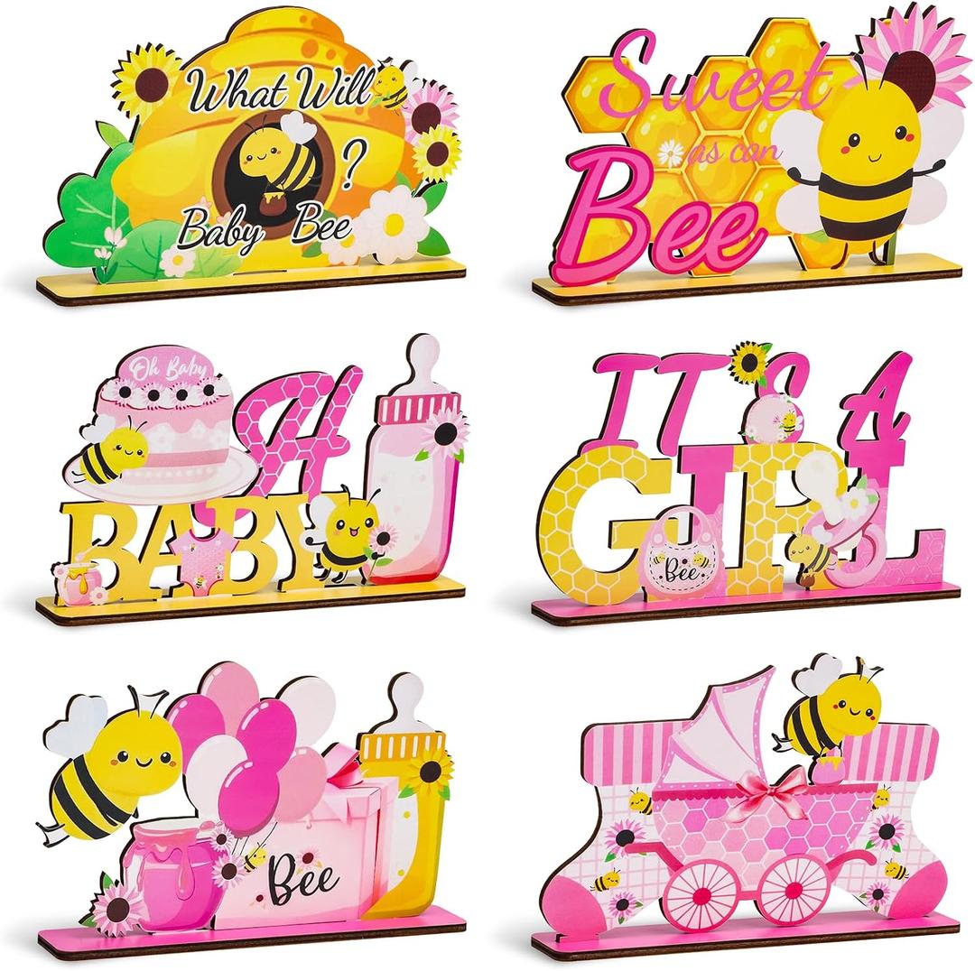 6pcs Sweet As Can Bee Wooden Table Centerpieces for Girls Baby Shower Party Decorations It's A Girl Party Table Centerpieces What Will Baby Bee Gender Reveal Baby Announcement Table Sign Decors