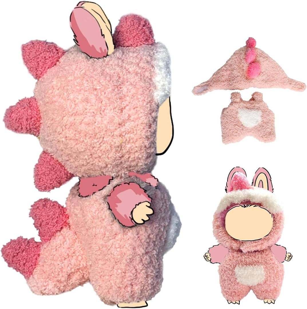 2 x 17cm Doll Clothes(NO Doll), Cute Dolls Outfit Accessories with Fuzzy Strap Pants+Hat, Small Clothes Set for Dolls(Pink)