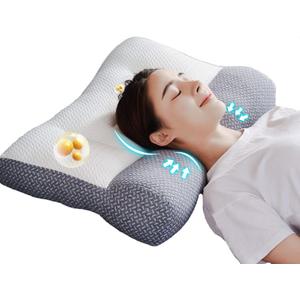 Cervical Neck Pillow for Pain Relief - Ergonomic Pillow Orthopedic Contoured Sleeping Neck Contoured Support Pillow for Comfortable Side & Back Sleepers (Grey)
