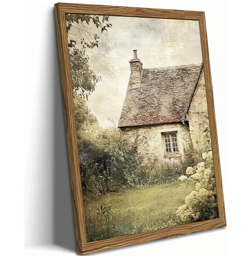 Vintage Farmhouse Wall Art, 3D Textured Nature Landscape Wall Decor Paintings, Hand Drawn Sandstone Farm House Picture Prints Artwork for Bedroom Living Room 16x24 inch Wood Framed